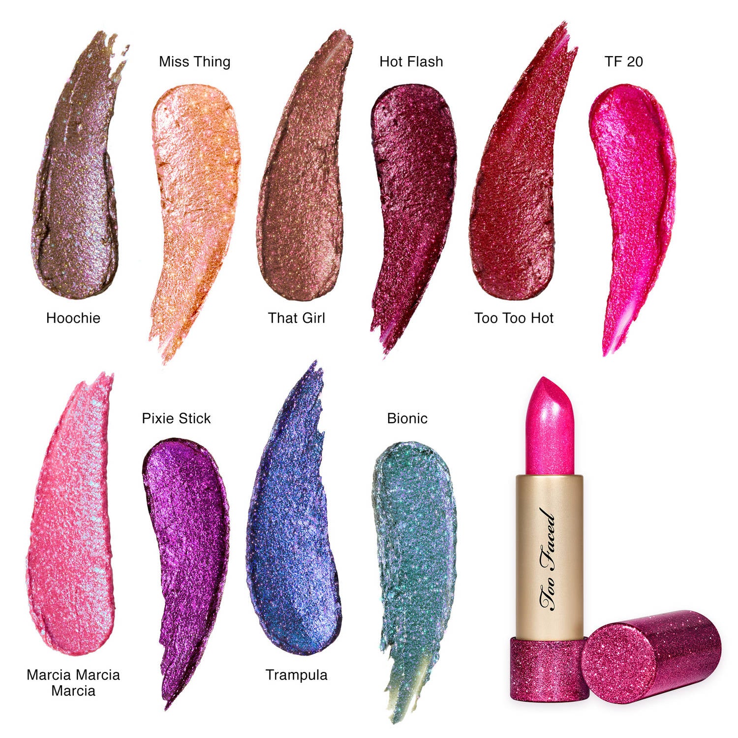 Hard to Find! Too Faced Throwback Metallic on sale Sparkle Lipstick MARCIA MARCIA MARCIA